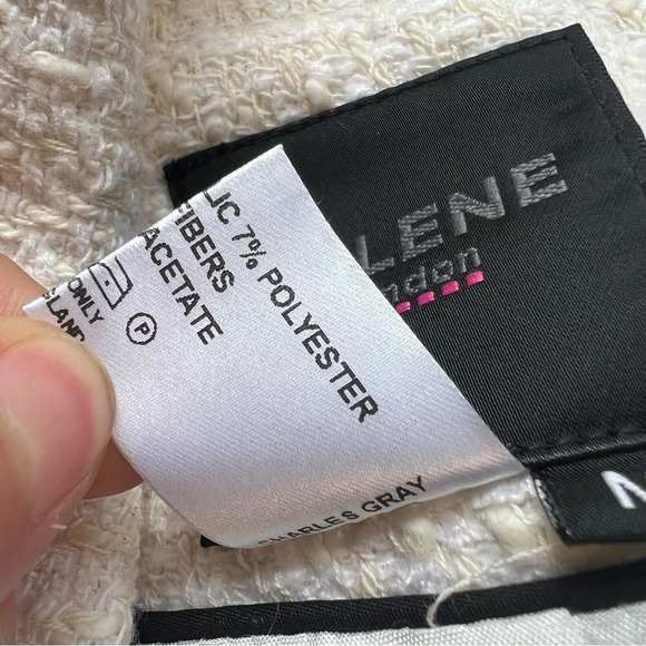 NWT Helene London Tweed Blazer Jacket Double Breasted Fringe Cream Pearl Medium - Picture 14 of 16